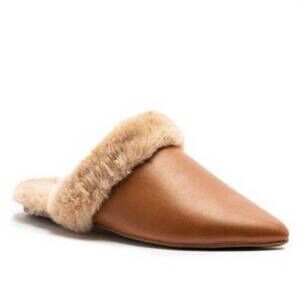 NEW QUPID women's eskimo flates pleather fur lined mules in tan